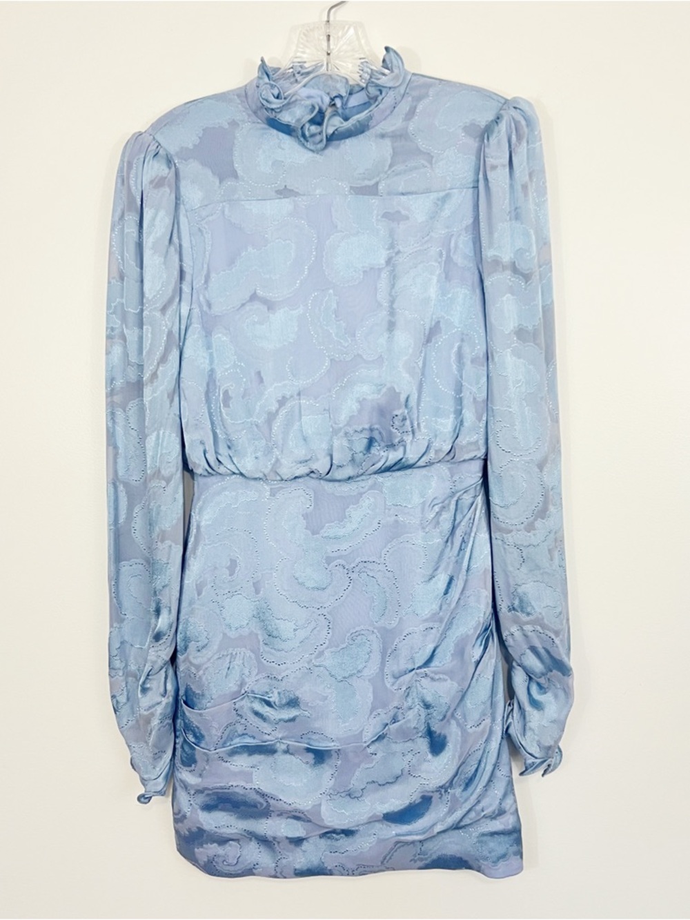 Saloni Rina B Silk Blend Mini Dress Long Sleeves Jacquard A Line Size 2 Blue